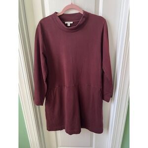 COS Womens Sweatshirt Dress Burgundy Mock Neck Pockets 100% Cotton Size M
